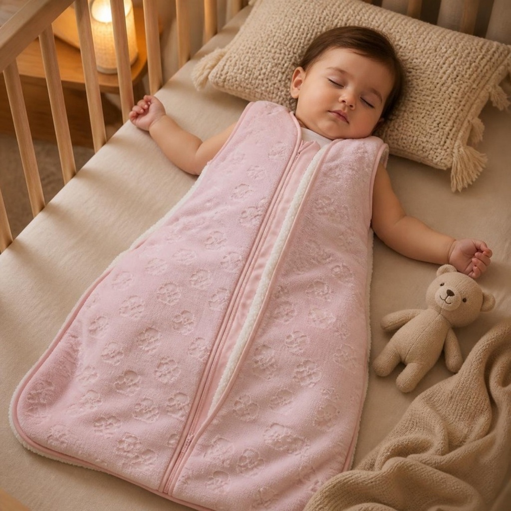 [C002-01] Saquito De Dormir Peluche (2 · 3 a 6 meses, Rosado)