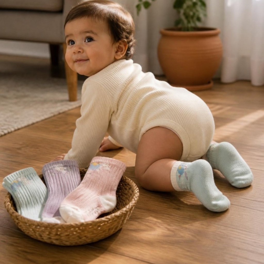 [R022-04] Medias Dobles (0-6 meses, Azul)