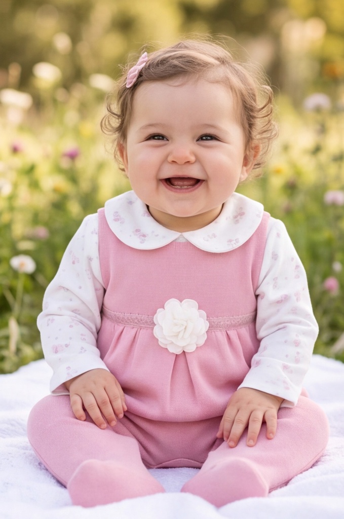 [R014-05] Vestido Flor Punto Inglés (2 · 3 a 6 meses, Verde)